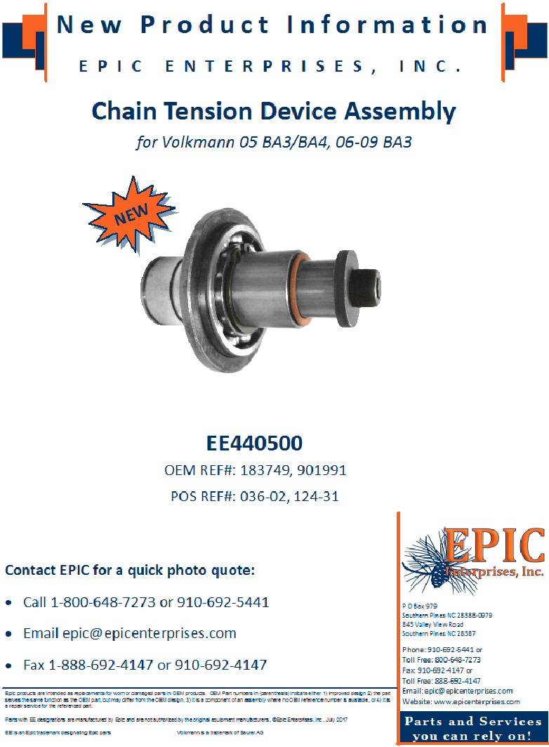 EE440500 Chain Tension Device Assembly for Volkmann 05 BA3/BA4, 06-09 BA3